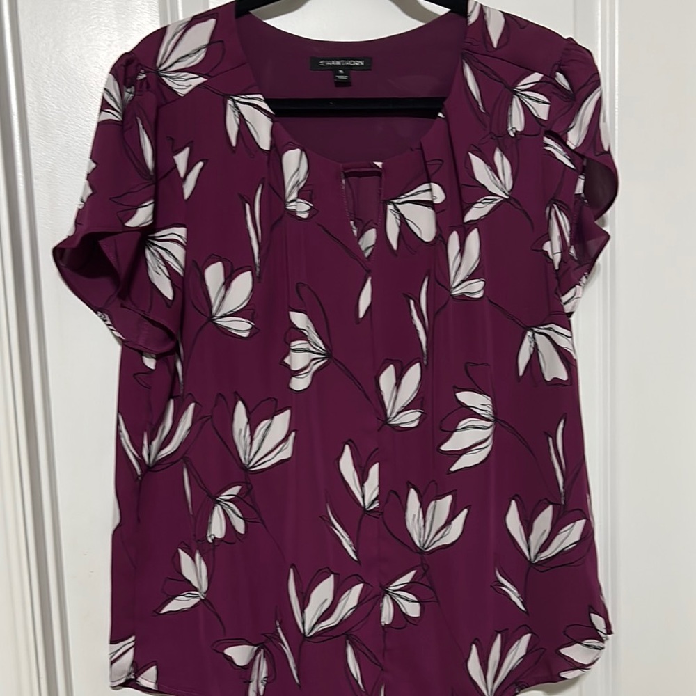 41 Hawthorn Red and White Mandarin Collar Blouse